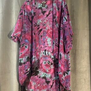 Hot Topic Pink and Blue Tie-Dye Fringe Kimono